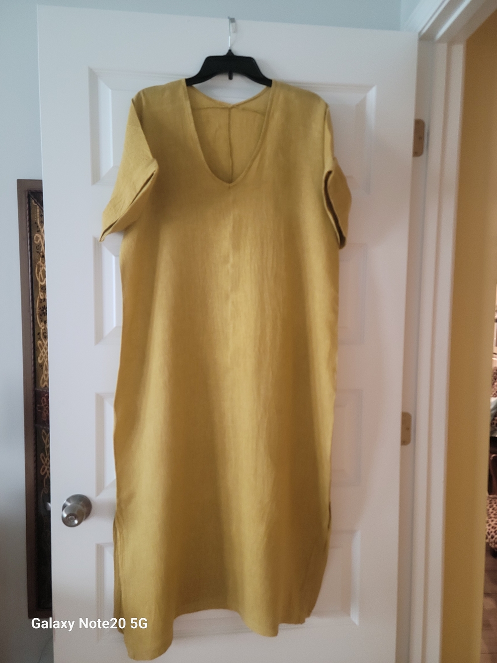 Simple V-Neck Linen Dress in Mustard